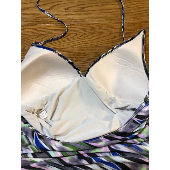 Kenneth Cole Ladies Tankini 2 Piece Swimsuit 34 B/C Medium Multicolor white blue - Picture 3 of 8